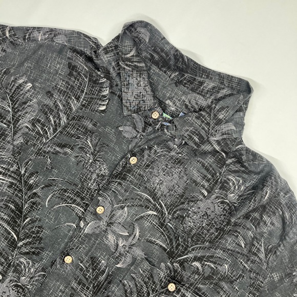 Campia Other - Campia Mens 2XL Black Grey Tropical Palm Pineapple Rayon Button Up Shirt Y2K